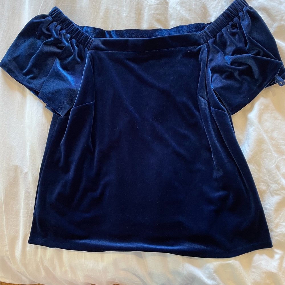 Blue Velvet Off the Shoulder Top
